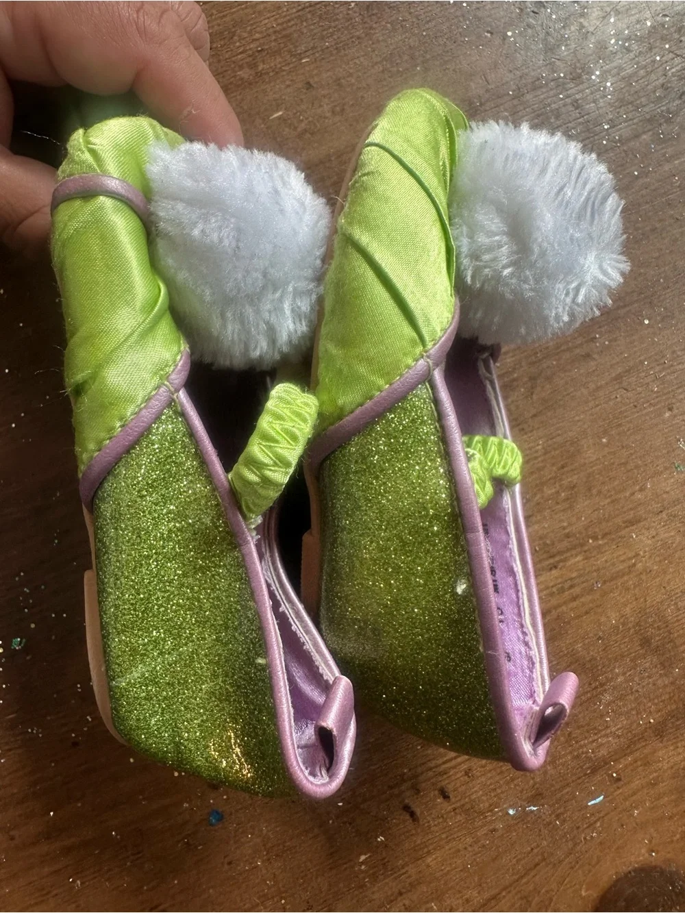 Disney Lime Green Ballet Flats with White Pom Poms